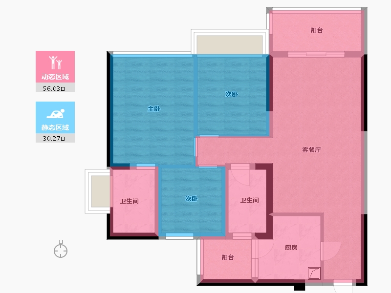 广东省-佛山市-顺德碧桂园桂澜山-76.00-户型库-动静分区