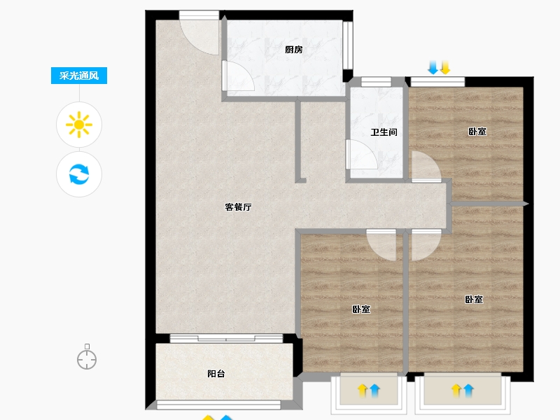 河南省-许昌市-广杰 · 澜溪公馆-77.81-户型库-采光通风