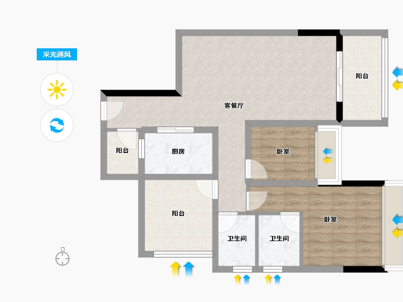 广东省-珠海市-珠光新城三期-77.69-户型库-采光通风