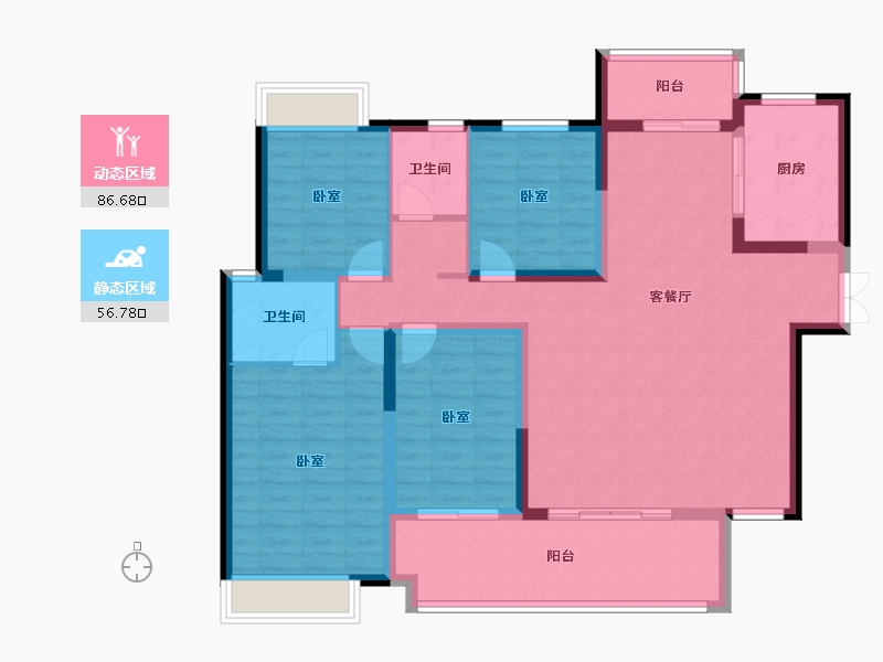 湖南省-长沙市-城发恒伟星雅韵-129.58-户型库-动静分区