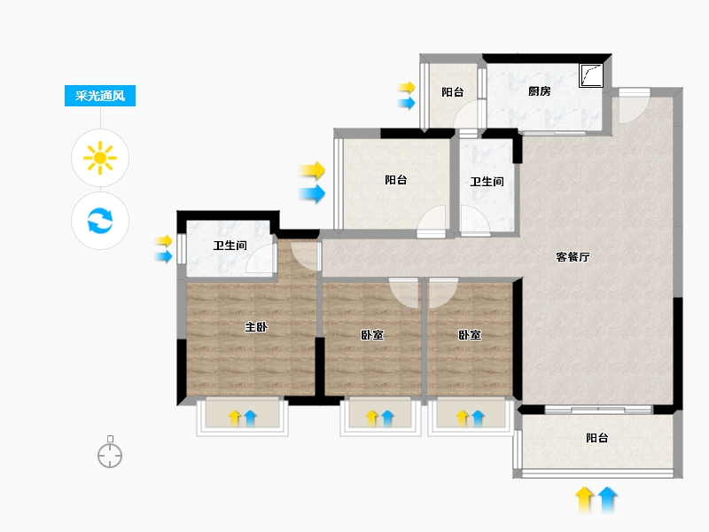 广东省-佛山市-碧桂园联丰天汇湾-93.63-户型库-采光通风