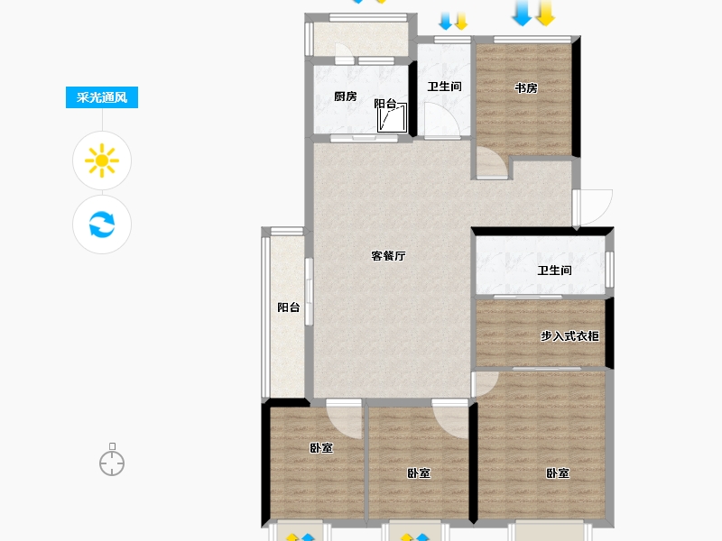 湖南省-长沙市-弘阳昕悦府-128.00-户型库-采光通风