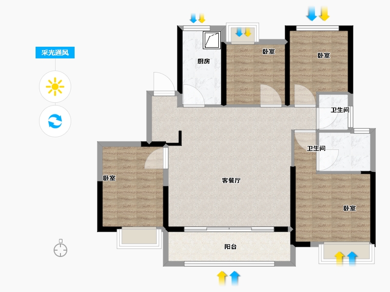 湖南省-岳阳市-中梁·首府-110.01-户型库-采光通风