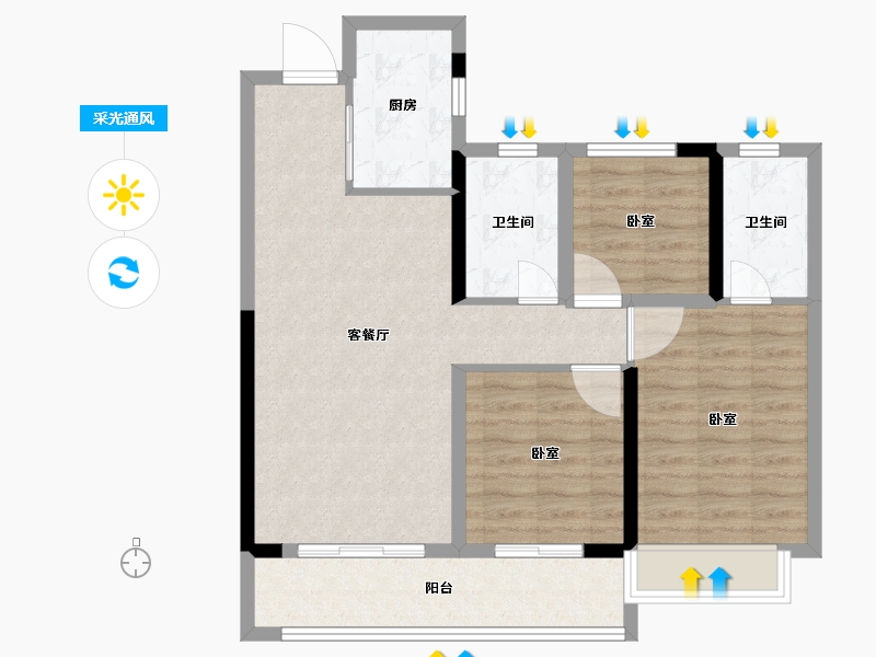 湖南省-长沙市-阳光城·联利·悦澜府-82.00-户型库-采光通风