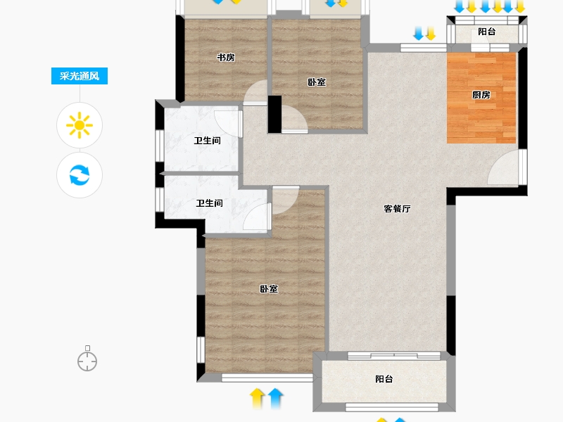 广东省-珠海市-中珠山海间二期-85.83-户型库-采光通风