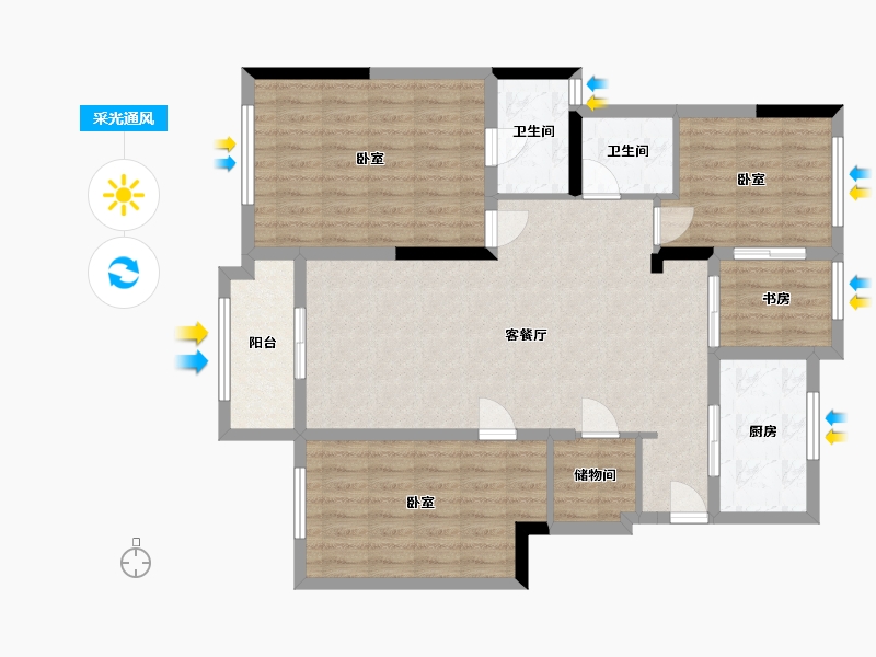 湖南省-长沙市-万科里梅溪郡-103.87-户型库-采光通风