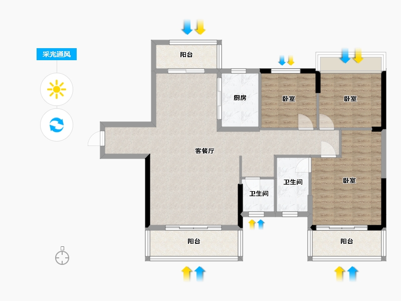 湖南省-常德市-六合清华圆-106.81-户型库-采光通风