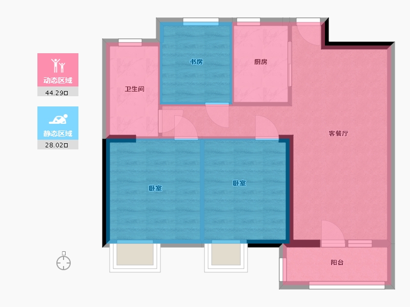 湖北省-武汉市-北辰优+国际青年互动特区-64.56-户型库-动静分区