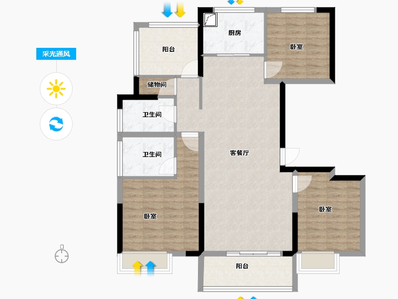 湖南省-岳阳市-中梁·首府-102.00-户型库-采光通风