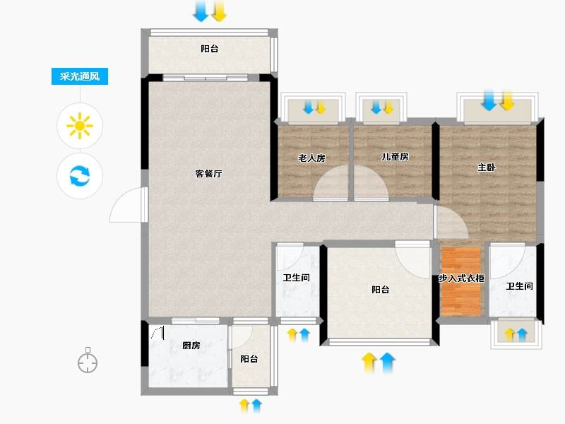 广东省-佛山市-碧桂园联丰天汇湾-104.00-户型库-采光通风