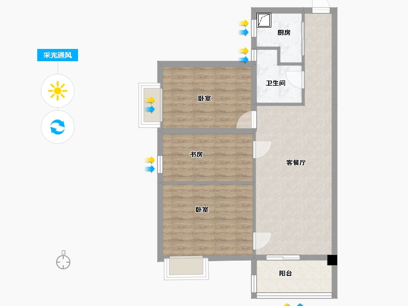 湖北省-武汉市-九坤新城壹号御府-73.53-户型库-采光通风