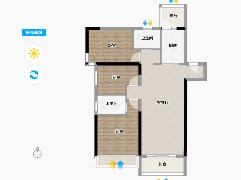 广东省-惠州市-碧桂园逸泉山庄-85.38-户型库-采光通风