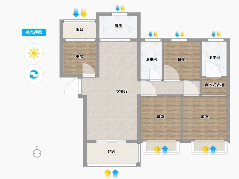 湖北省-武汉市-合景悦湖四季-96.00-户型库-采光通风