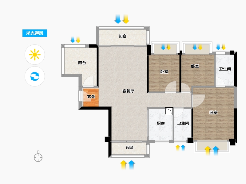 广东省-广州市-碧桂园凤凰湾-96.58-户型库-采光通风