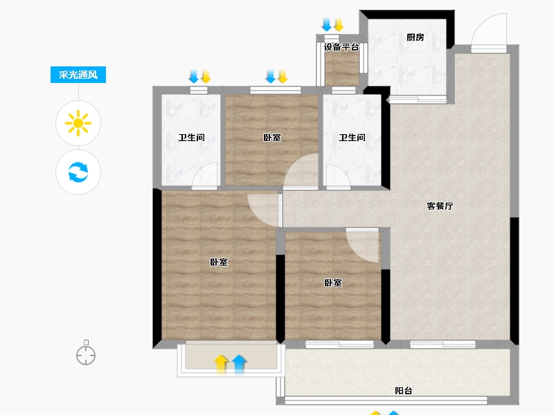 湖南省-长沙市-东原麓印长江-88.00-户型库-采光通风