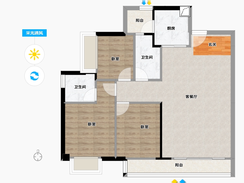 广东省-阳江市-保利中央公馆-81.15-户型库-采光通风