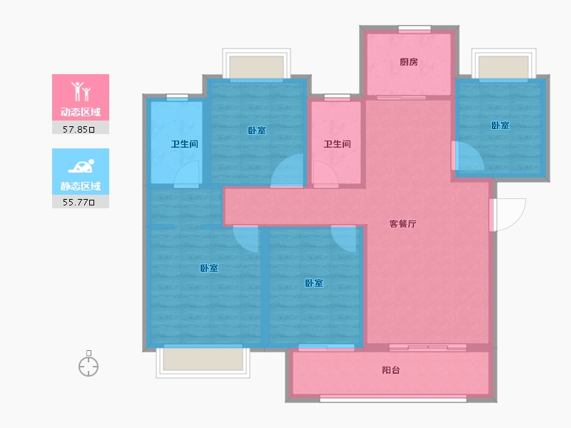 湖南省-长沙市-东原麓印长江-102.00-户型库-动静分区