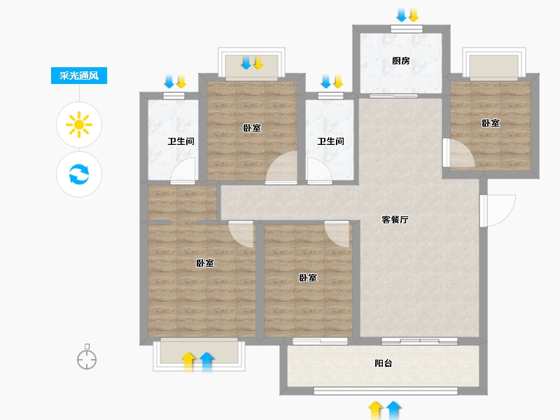 湖南省-长沙市-东原麓印长江-102.00-户型库-采光通风