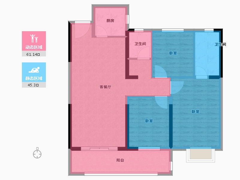 湖南省-长沙市-澳海澜庭·谷山府-95.70-户型库-动静分区