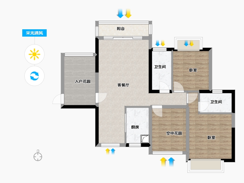 广东省-惠州市-碧桂园龙海壹号-88.81-户型库-采光通风