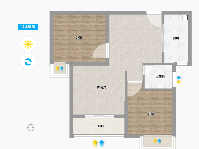 湖北省-武汉市-九坤新城壹号御府-64.14-户型库-采光通风