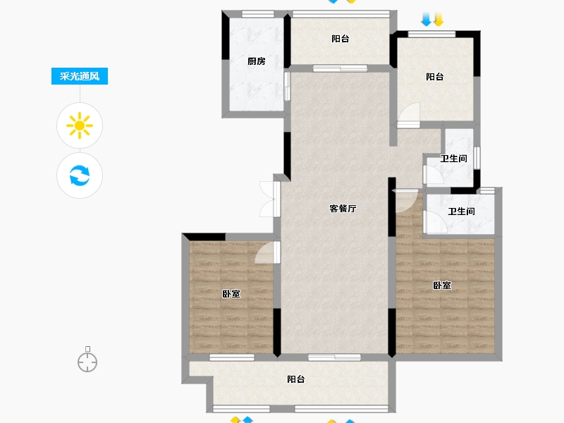 湖南省-长沙市-宇业东方红郡-103.60-户型库-采光通风