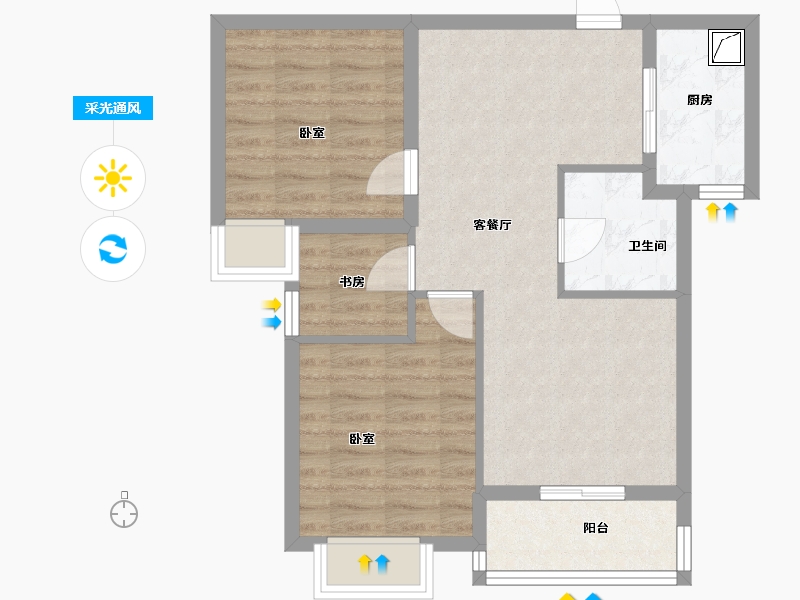 湖北省-武汉市-九坤新城壹号御府-65.53-户型库-采光通风