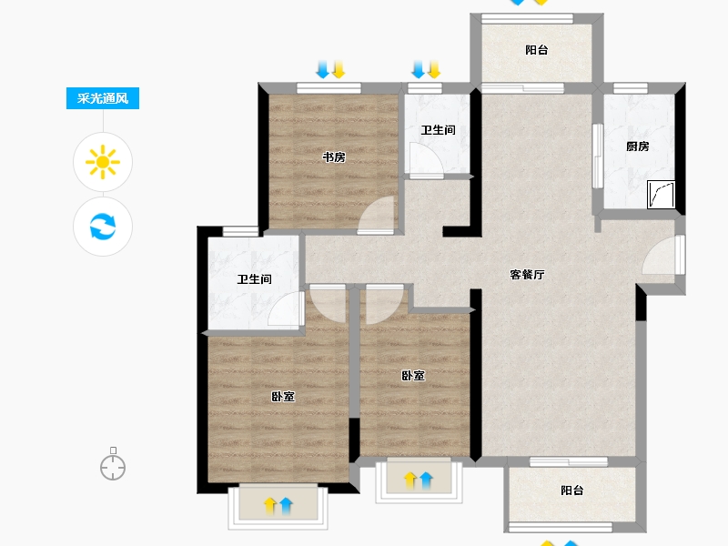 湖北省-武汉市-海尔产城创国际广场住宅-86.53-户型库-采光通风