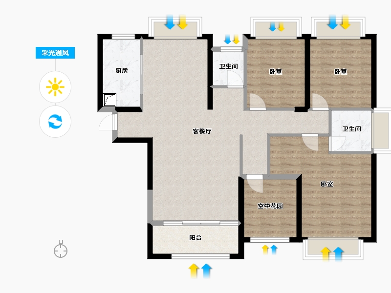 湖南省-常德市-富新·瞰江南-107.22-户型库-采光通风