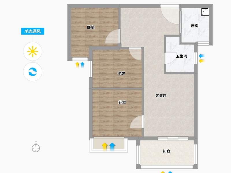 湖北省-武汉市-九坤新城壹号御府-72.35-户型库-采光通风