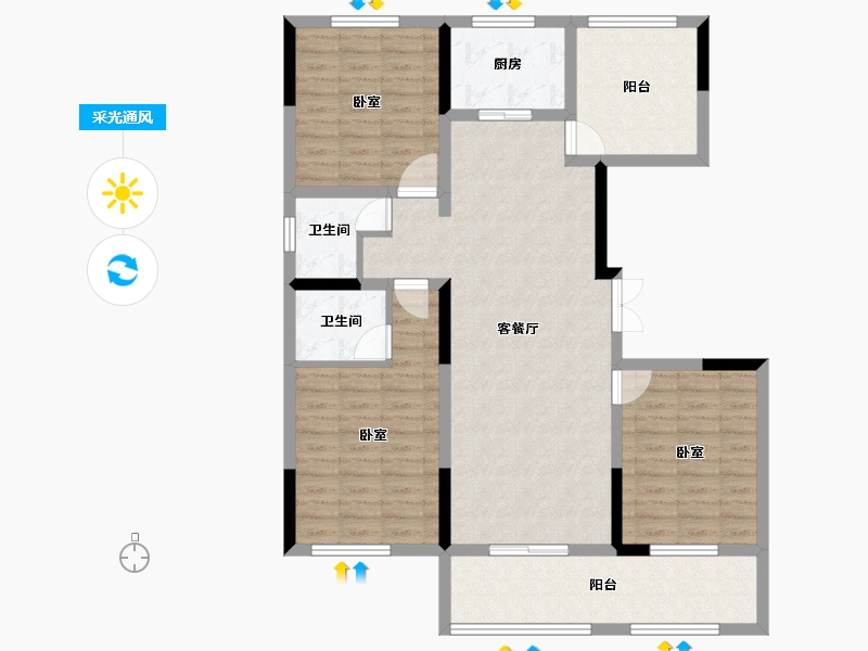 湖南省-长沙市-宇业东方红郡-107.22-户型库-采光通风