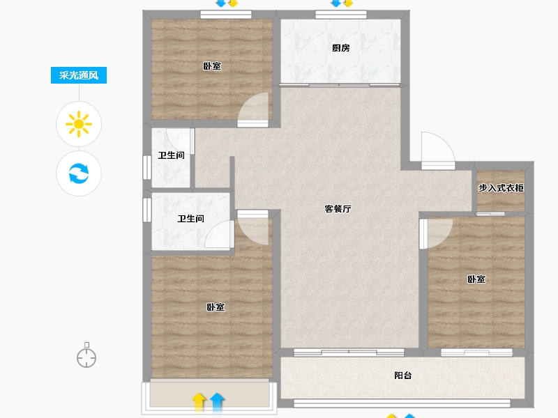 山东省-泰安市-开元盛世·福园-102.09-户型库-采光通风