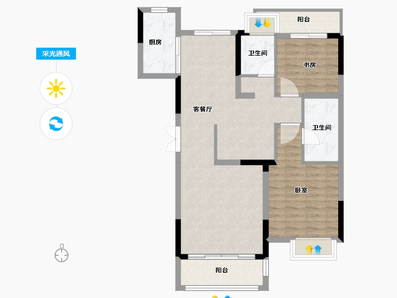 湖南省-常德市-浩创·德谷生态城-86.95-户型库-采光通风