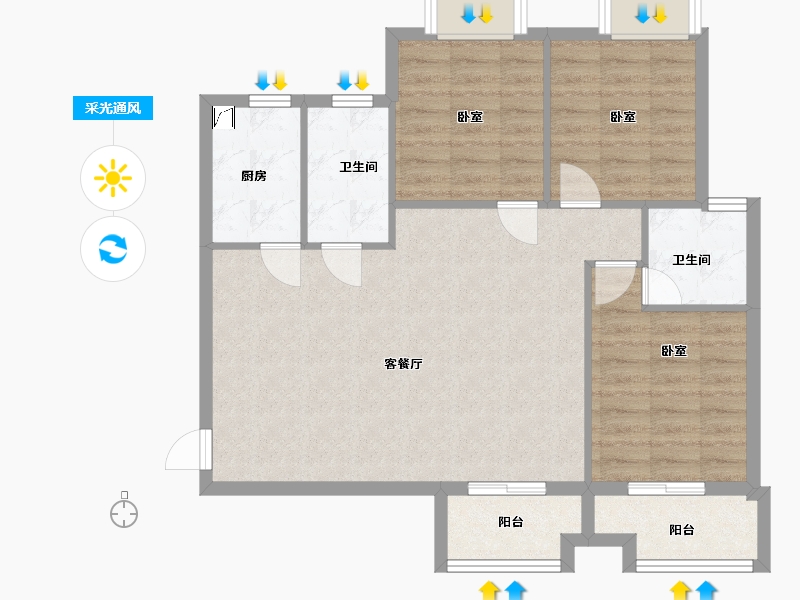 湖北省-武汉市-九坤新城壹号御府-85.43-户型库-采光通风