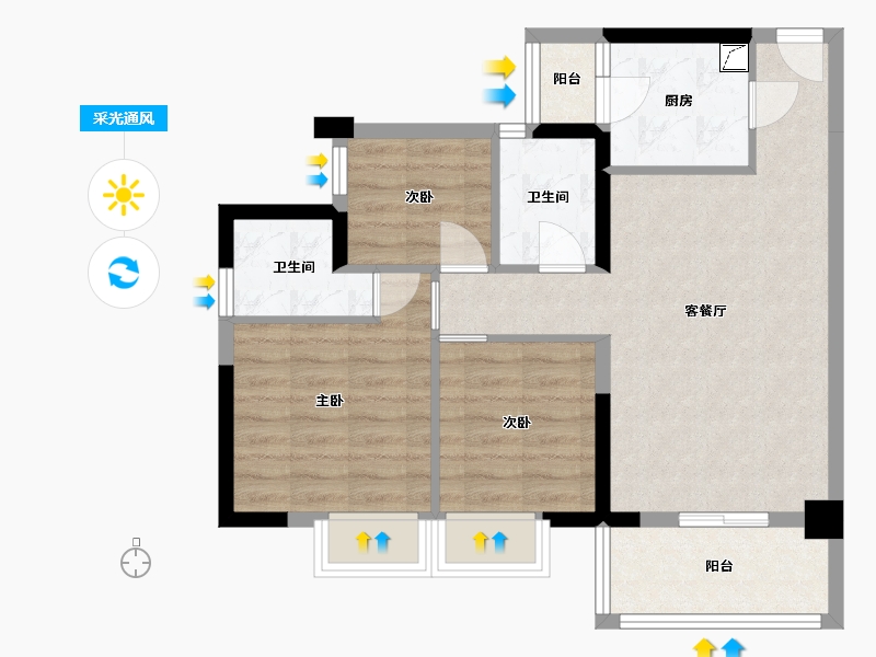 广东省-惠州市-荣佳国韵-69.22-户型库-采光通风