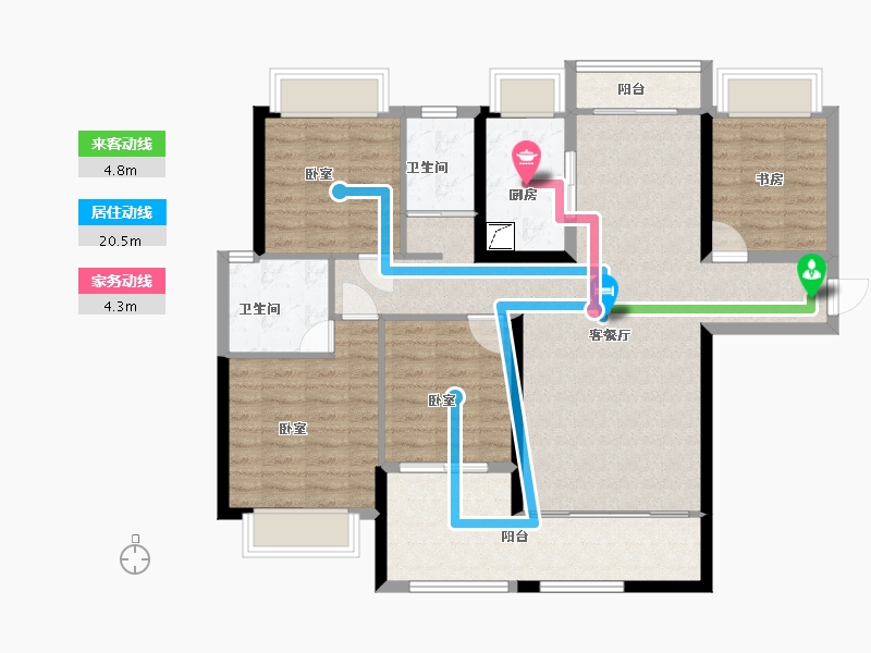 湖南省-常德市-富新·瞰江南-108.17-户型库-动静线