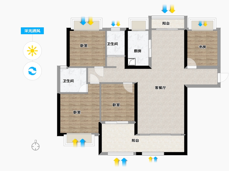 湖南省-常德市-富新·瞰江南-108.17-户型库-采光通风