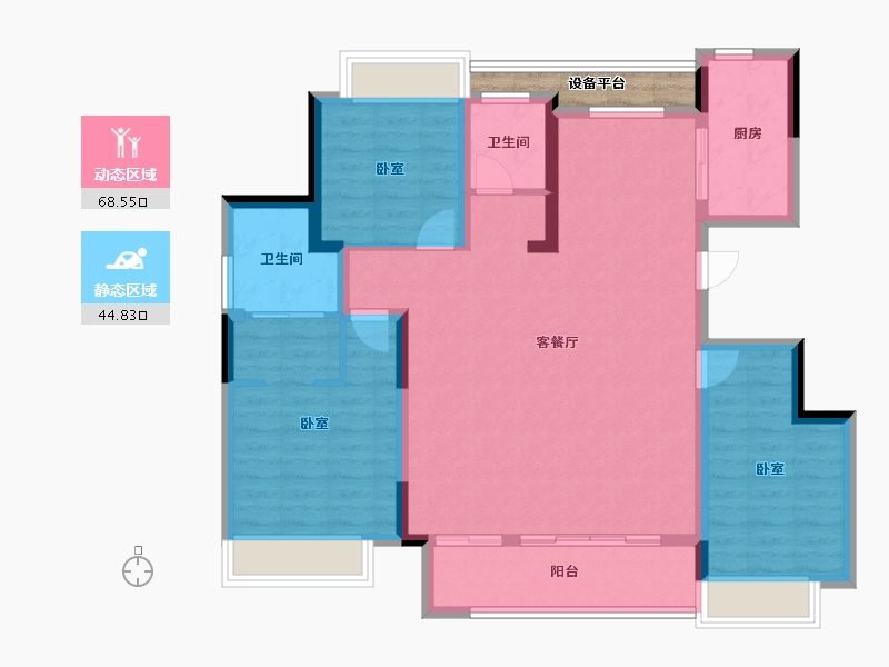 湖南省-长沙市-洋沙小镇-104.66-户型库-动静分区