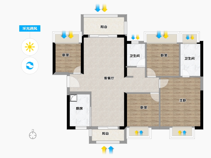 广东省-佛山市-新城香悦公馆-93.78-户型库-采光通风