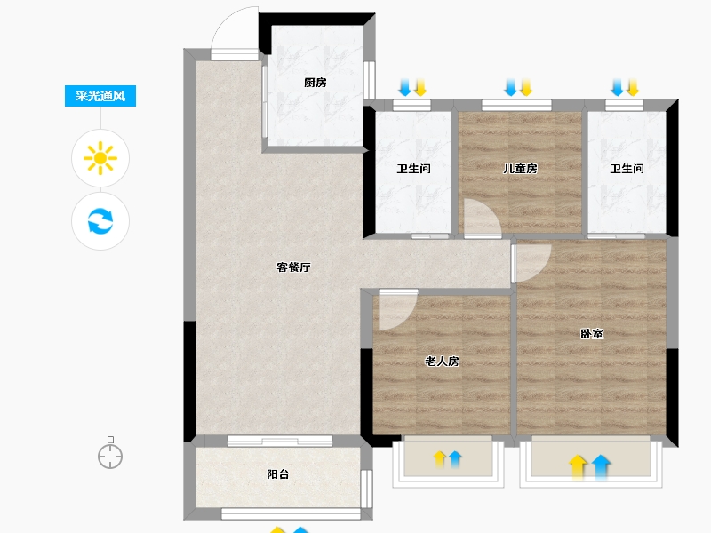 湖北省-武汉市-绿地光谷中心城高层-72.54-户型库-采光通风