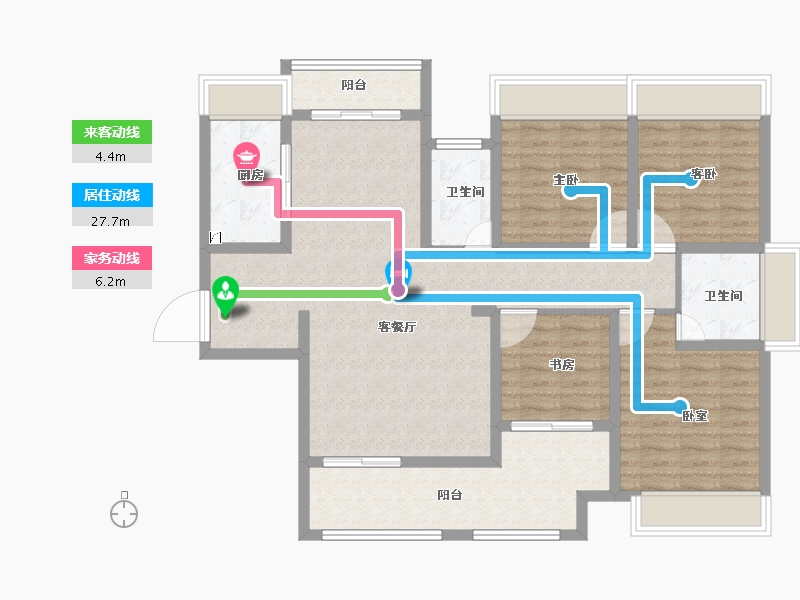 湖南省-常德市-富新·瞰江南-110.74-户型库-动静线