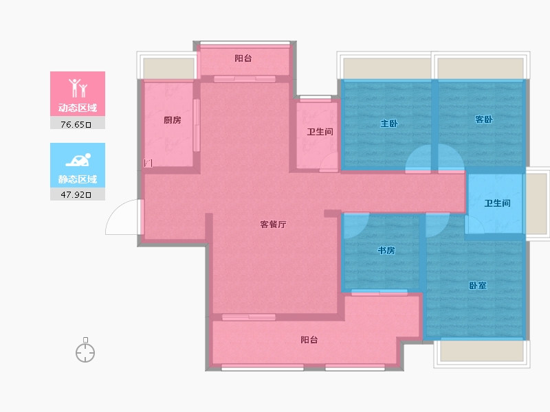 湖南省-常德市-富新·瞰江南-110.74-户型库-动静分区