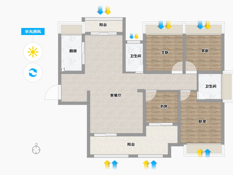 湖南省-常德市-富新·瞰江南-110.74-户型库-采光通风