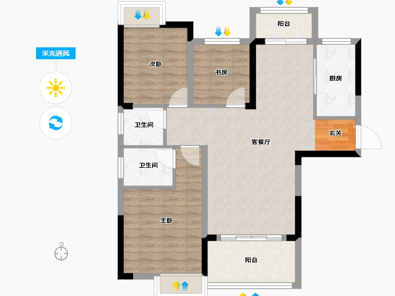 湖南省-长沙市-谷山里-81.64-户型库-采光通风