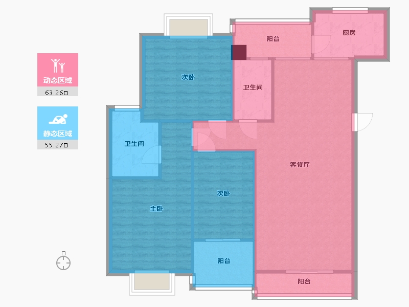 陕西省-西安市-沁水新城-108.64-户型库-动静分区