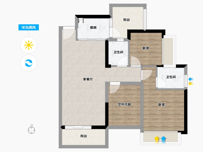 广东省-惠州市-碧桂园龙海壹号-73.04-户型库-采光通风