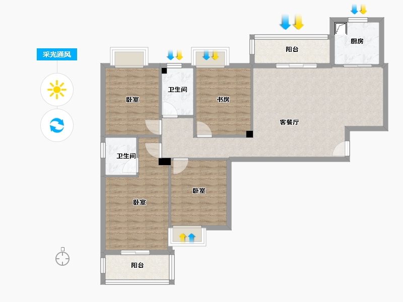 湖北省-武汉市-九坤新城壹号御府-104.10-户型库-采光通风