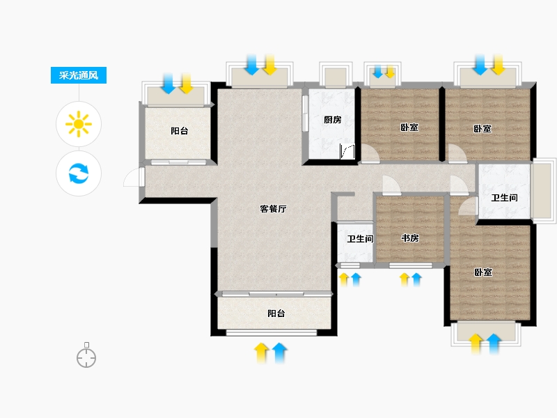 湖南省-常德市-富新·瞰江南-120.66-户型库-采光通风