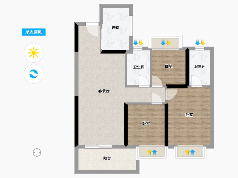 湖北省-武汉市-保利和光晨樾-76.40-户型库-采光通风