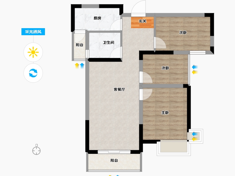 湖南省-长沙市-中国铁建山语城-69.36-户型库-采光通风